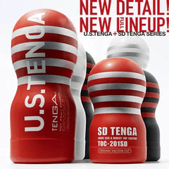 SD Tenga and U.S. Tenga cups displayed together showing new lineup colour variants