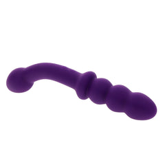 The Seeker purple double-ended toy angled view highlighting smooth curved G-spot end