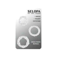 Selopa Erection Rings packaging card showing snug, tight, and intense size options