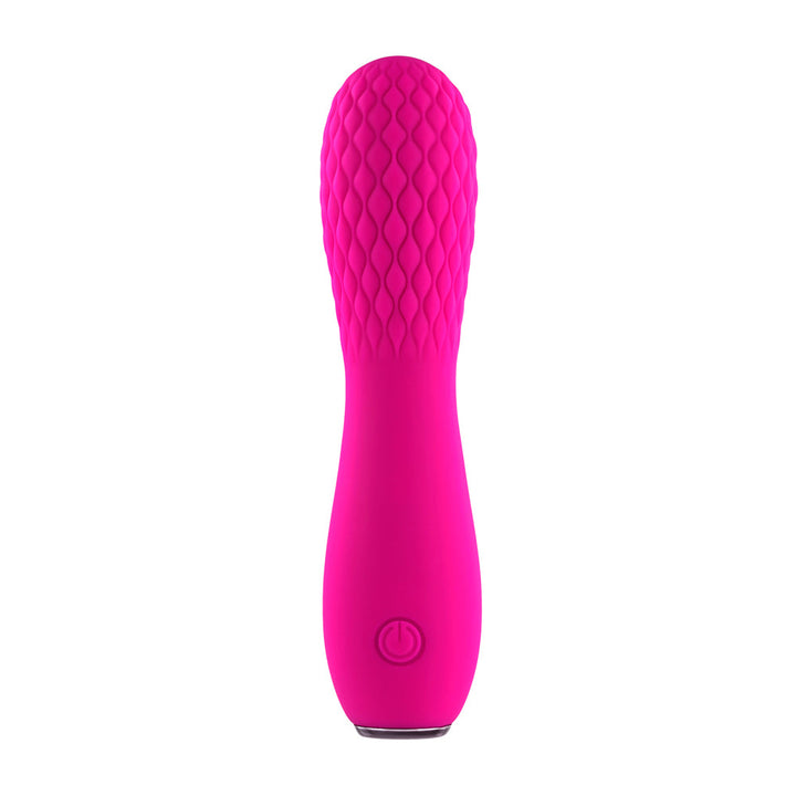 Selopa Razzle Dazzle pink silicone vibrator with diamond-texture head and power button