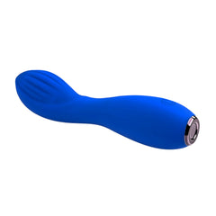 Selopa Sapphire G lying flat, highlighting curved shaft, ridged tip, and chrome charge port