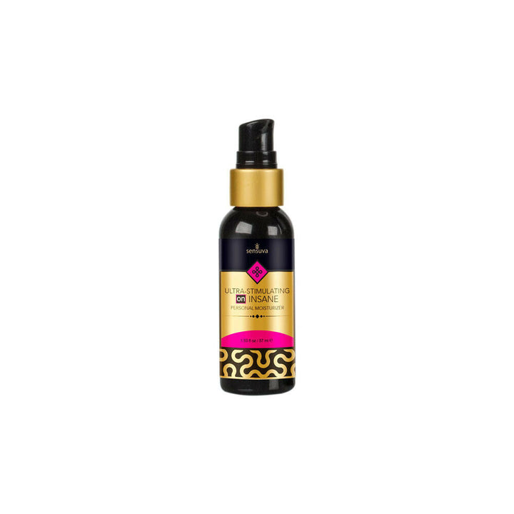 Sensuva ON Insane personal moisturizer in a 2oz black pump bottle with gold cap