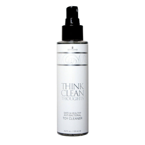Sensuva Think Clean Thoughts antibacterial toy cleaner spray bottle, 4.2 oz, white label