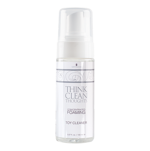 Sensuva Think Clean Thoughts foaming toy cleaner in a 150ml white pump dispenser bottle
