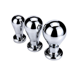 Set of three graduated chrome bulb plugs displayed together showing size progression, steel finish