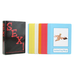 SEX! Card Game box beside fanned multicolour position cards with illustrated front card