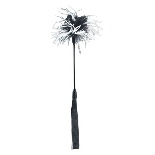 Sex & Mischief Whip and Tickle with black feather top and silky tassel handle