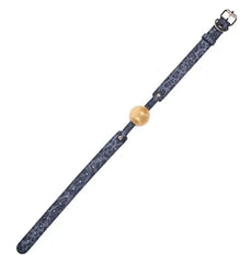 Sex & Mischief Cougar Ball Gag laid flat showing full strap length with multiple adjustment holes