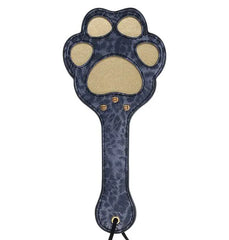 Sex & Mischief Cougar Paw Paddle in navy blue faux leather with gold paw print detail