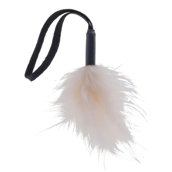 Sex & Mischief CreaMe Wrist Feather Tickler with soft white marabou feathers and black handle