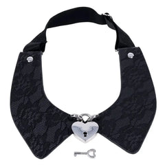 Sex & Mischief Heartbound Lace Day Collar with silver heart padlock and key, front view