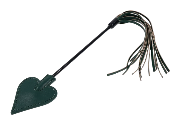 Sex & Mischief Indica Dual Impact Crop in emerald green with heart-shaped leather tip