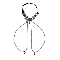 Sex & Mischief Lace Collar with Nipple Ties in black, full front view on white background