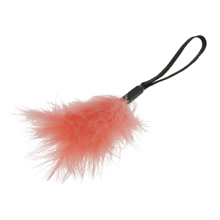Sex & Mischief Peach Wrist Feather Tickler with black wrist strap, coral marabou feathers