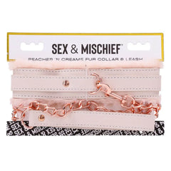 Sex & Mischief Peaches N Creame Fur Collar & Leash in retail card packaging
