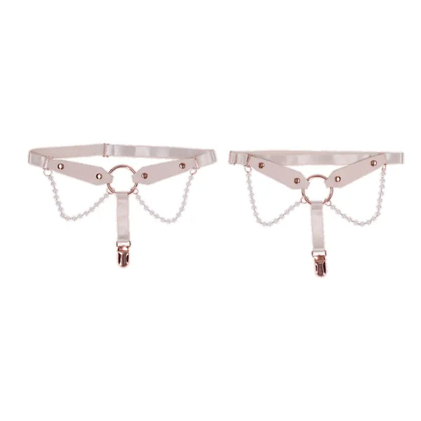 Sex & Mischief Peaches N Creame Pearl Garters set of two with rose gold O-rings