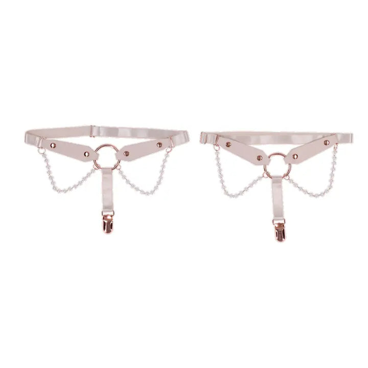 Sex & Mischief Peaches N Creame Pearl Garters set of two with rose gold O-rings