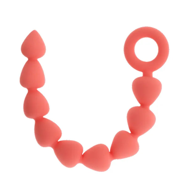 Sex & Mischief Peaches N CreaMe Silicone Anal Beads in coral pink with ring handle