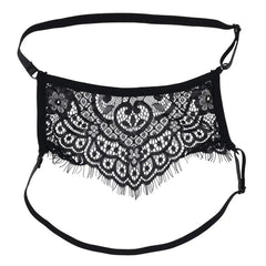 Sex & Mischief Veiled Vision Lace Blindfold flat lay showing floral lace panel and adjustable dual straps
