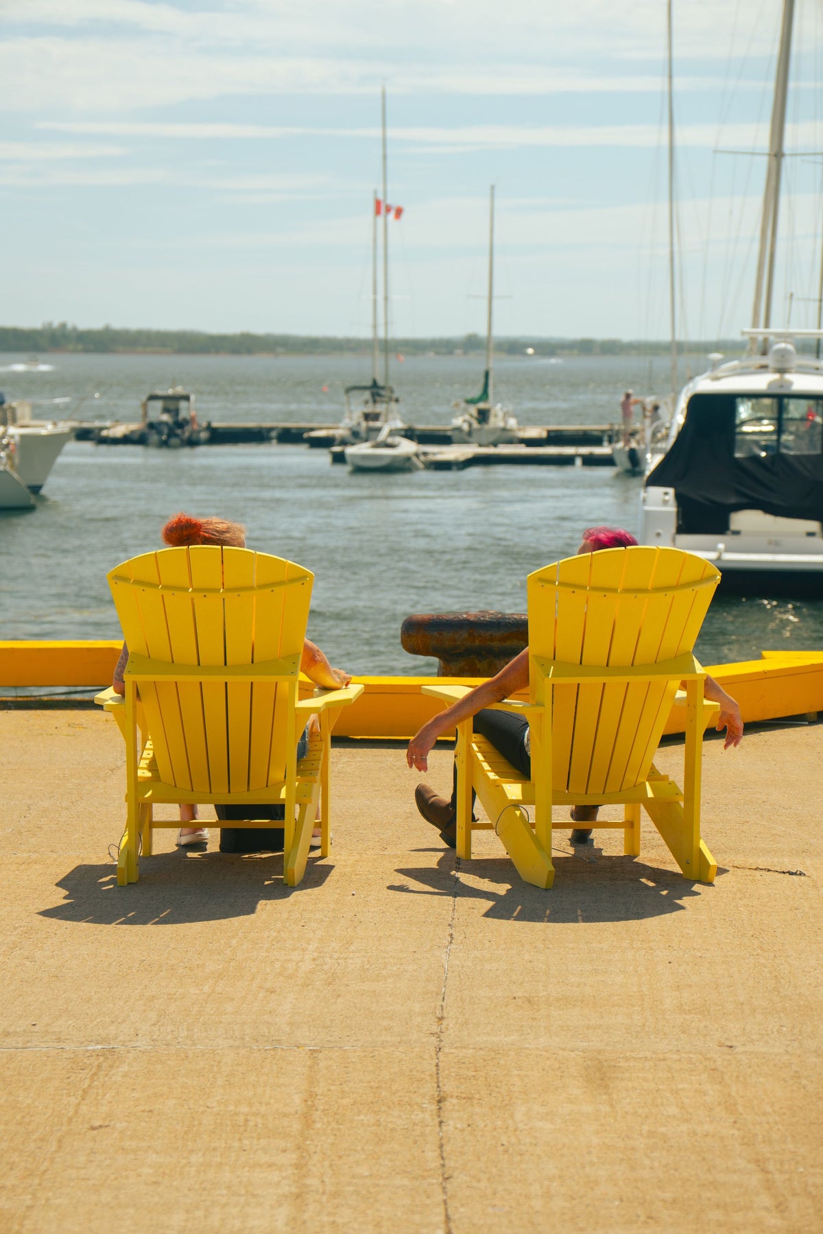 Two chairs looking out over the harbour in Charlottetown, PEI
