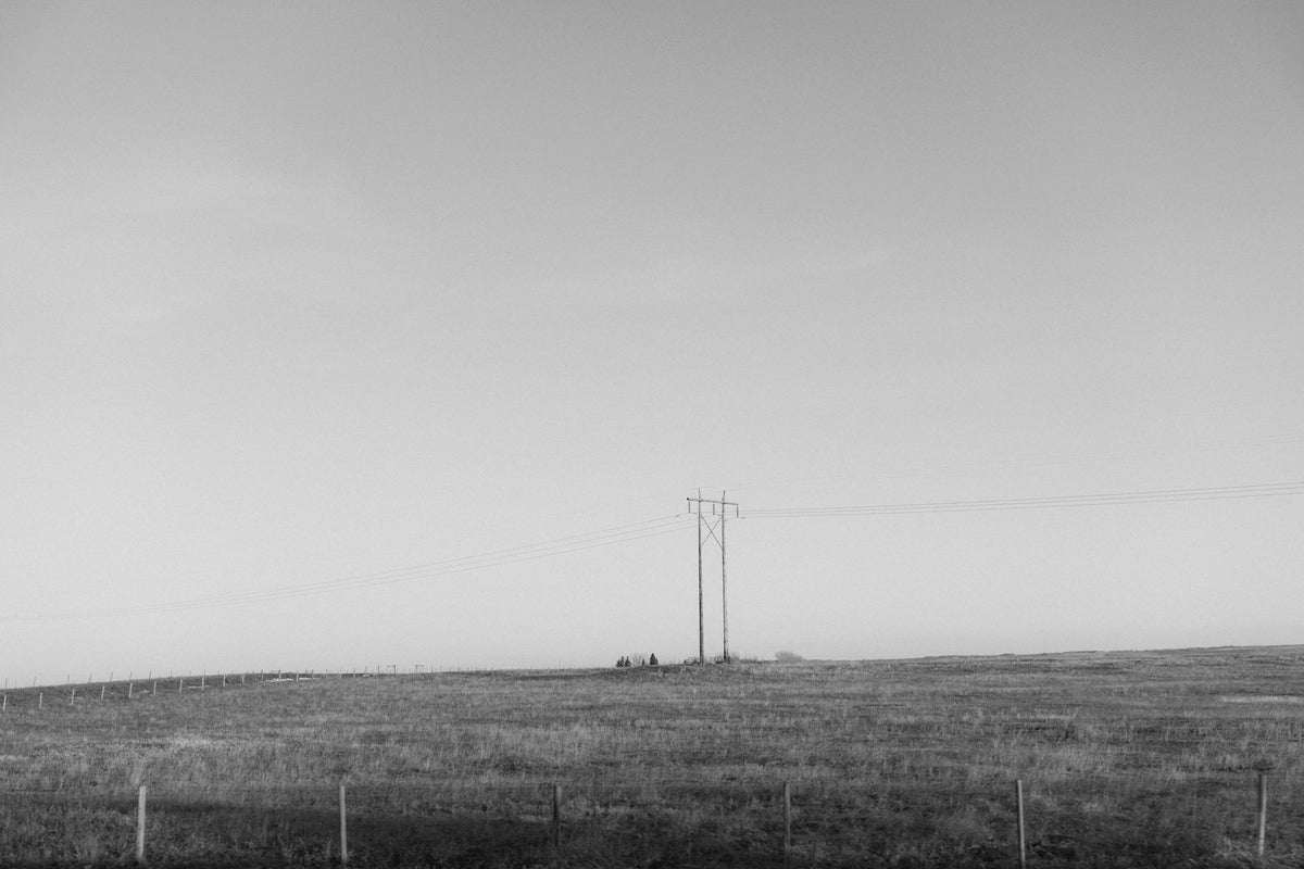 Black and white prairie landscape in Alberta