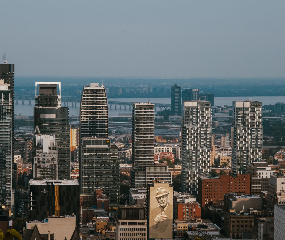 Montreal skyline and the Jacques Cartier Bridge across the St. Lawrence River