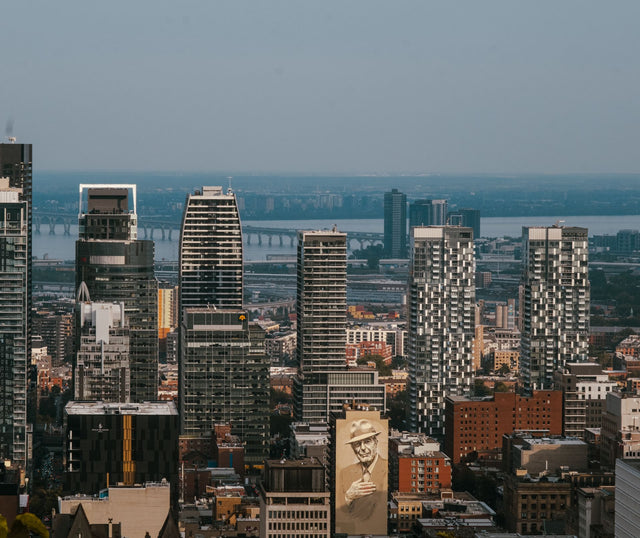 Montreal skyline and the Jacques Cartier Bridge across the St. Lawrence River