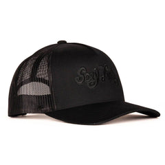 Sexy Living snapback cap at an angle highlighting raised 3D embroidery texture on soft front panel
