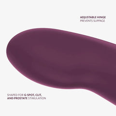 Close-up of Share Vibe Pro bulbous tip with adjustable hinge feature callout text