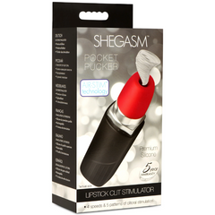 Shegasm Pocket Pucker retail box showing Air-Stim technology badge and 5-year warranty detail