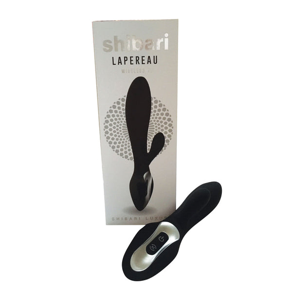 Shibari Lapereau wireless rabbit vibe beside its box, showing the remote control base detail