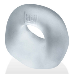 Side angle of Hunkyjunk Fit Bulge cockring showing soft puffer profile and frosted clear finish