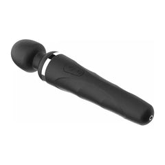 Close-up side angle of Lovense Domi 2 wand showing dual control buttons and charging port