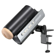 Side angle of Lovense Solace Pro on clamp stand showing angled hands-free position