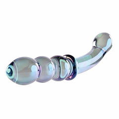 Side angle of Lustrous Galaxy Wand highlighting four graduating glass beads and gentle shaft curve