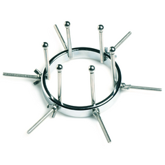 Side angle of the Oculus Explorer ring with eight ball-tipped steel rods extended outward evenly