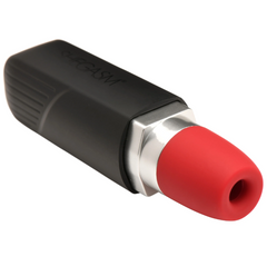Close-up side angle of Pocket Pucker red silicone tip with small air-suction opening visible