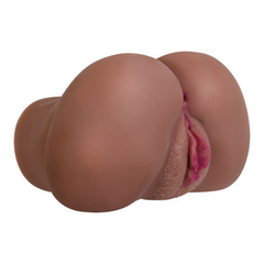 Side angle of realistic ass stroker highlighting lifelike skin texture and form