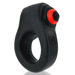 Side angle of REVRING cock ring highlighting the red on/off control button detail
