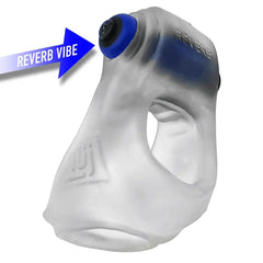 Side angle close-up of REVSLING with blue Reverb Vibe seated in vibration pocket