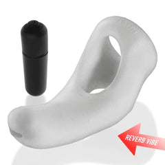 Side view of BUZZFUCK clear ice sling with open ring and black Reverb Vibe bullet alongside
