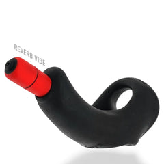 Side view of BUZZFUCK sling with red bullet vibrator inserted into the curved body