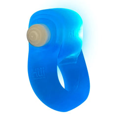 Side view of Glowdick cock ring with button detail and LED glow visible through silicone