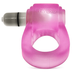 Side view of Glowdick pink cock ring with removable white LED bullet inserted in top slot