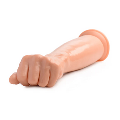 Side view of the MS Fisto fist dildo lying flat, highlighting detailed knuckle texture