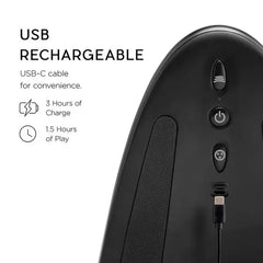 Side panel of Cowgirl Saddle showing USB-C charging port and control buttons, 3-hour charge time