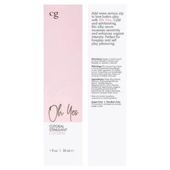 Side panel of Oh Yes box displaying full product description, directions, and ingredient list