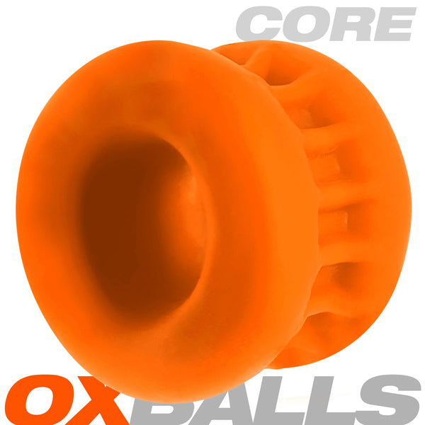 Side perspective of orange Core Ballstretcher illustrating depth and tunnel opening