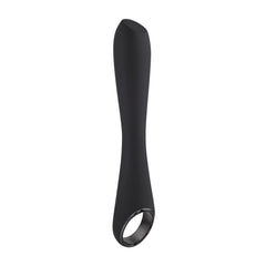 Side view of Playboy Ollo vibrator displaying slim curved insertable shaft