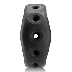 Side profile of AIR cock ring displaying symmetrical air-channel ports along edges